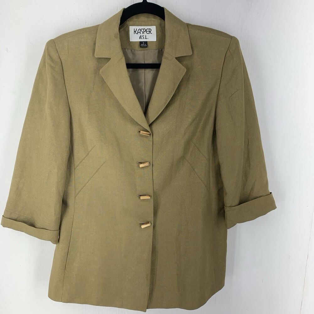 Lagenlook Minimalist Linen Blend Jacket Wood Buttons Preppy Boho Sz 8 Casual